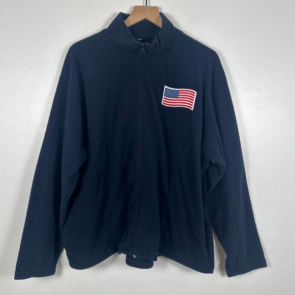 American Flag Patch Mens Patriotic Full-Zip Long Sleeve Navy Fleece Jacket L/XL - Picture 1 of 7